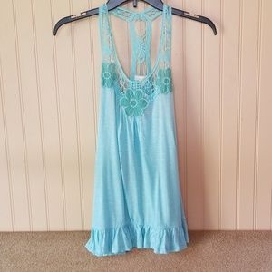 NWT E M brand tank medium dark mint green floral